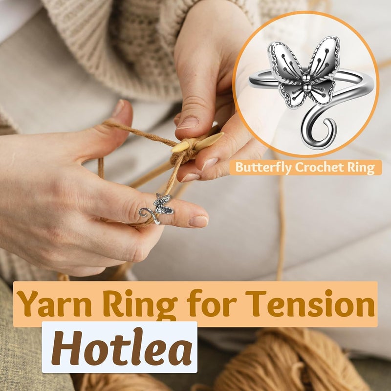Hotlea Store 6 PCS Crochet Tension Ring Cat Crown Butterfly Elephant Sunflower Adjustable Yarn Rings Tools Crochet Accessories Gifts for Crochet Lovers - Image 3